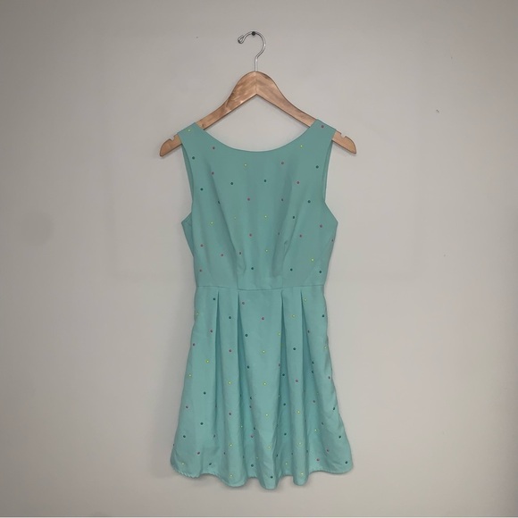 Mustard Seed Dress Size Small Teal  Multicolour Polka Dots Scoop Neck‎ Pleated - Picture 2 of 9
